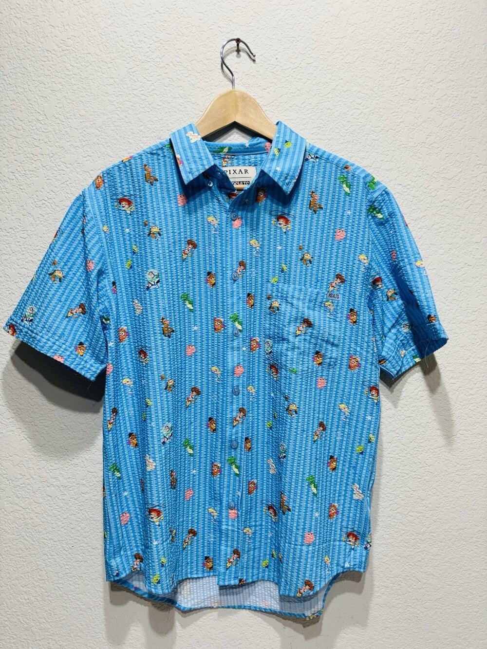 Roosevelts X Pixar Hawaiian Shirt Button Up Blue Toy Story Medium Seersucker